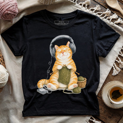 Knitting Headphone Cat T-shirt