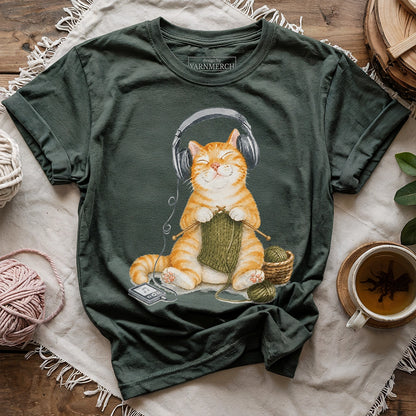Knitting Headphone Cat T-shirt