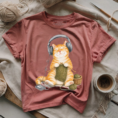 Knitting Headphone Cat T-shirt