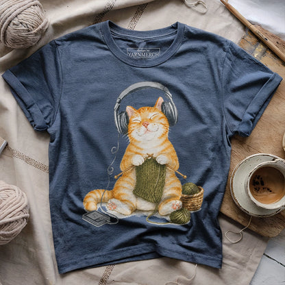 Knitting Headphone Cat T-shirt