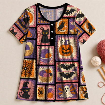 Halloween Yarn Patchwork Blouse
