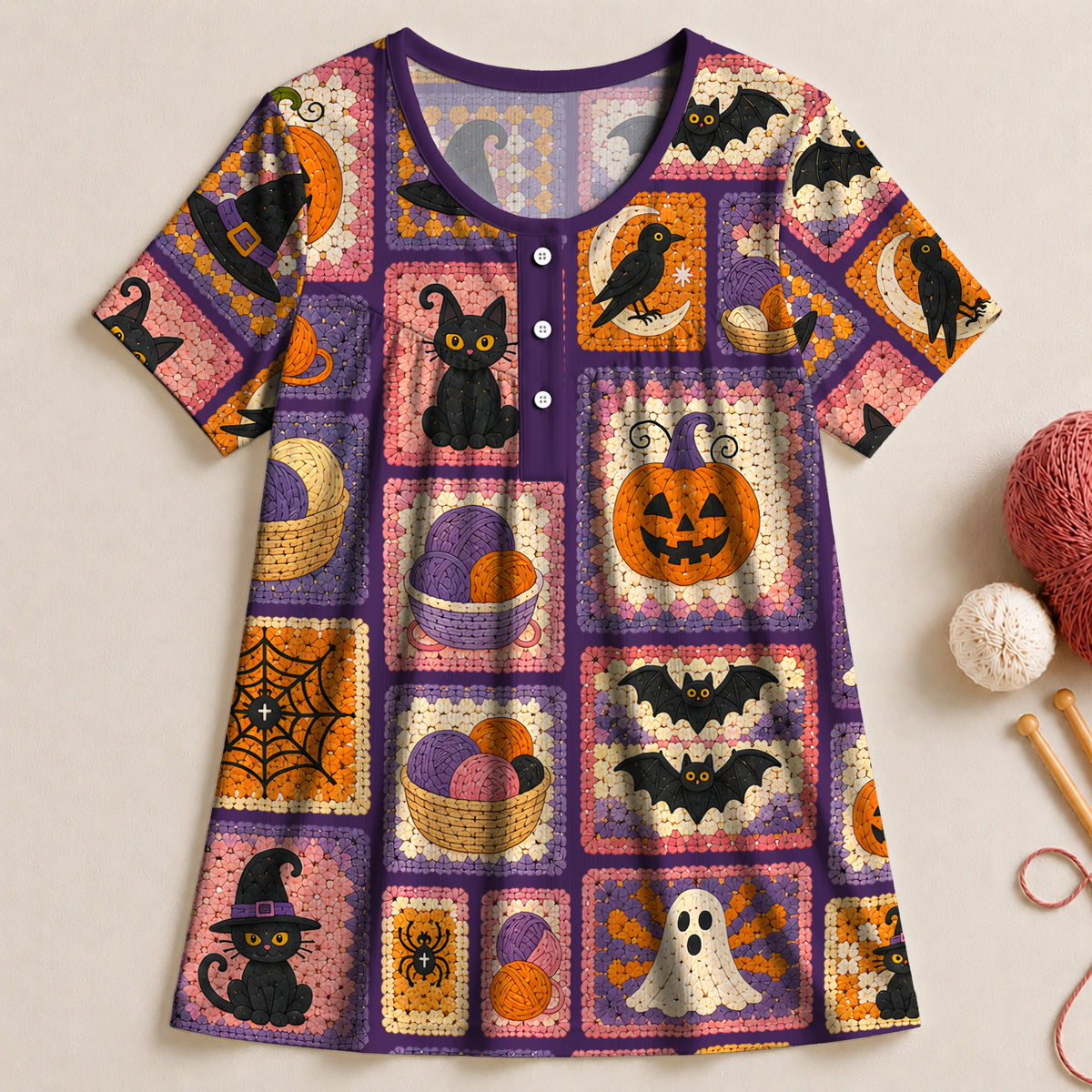 Halloween Yarn Patchwork Blouse