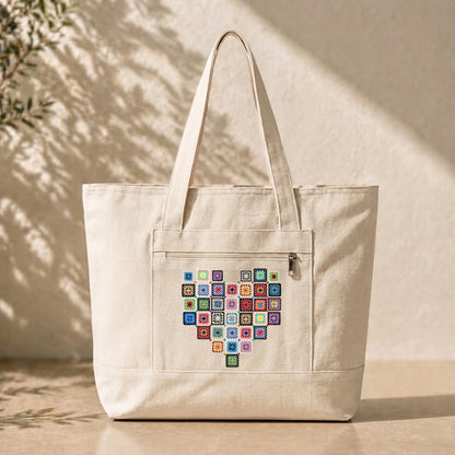 Granny Squares Heart Tote Bag