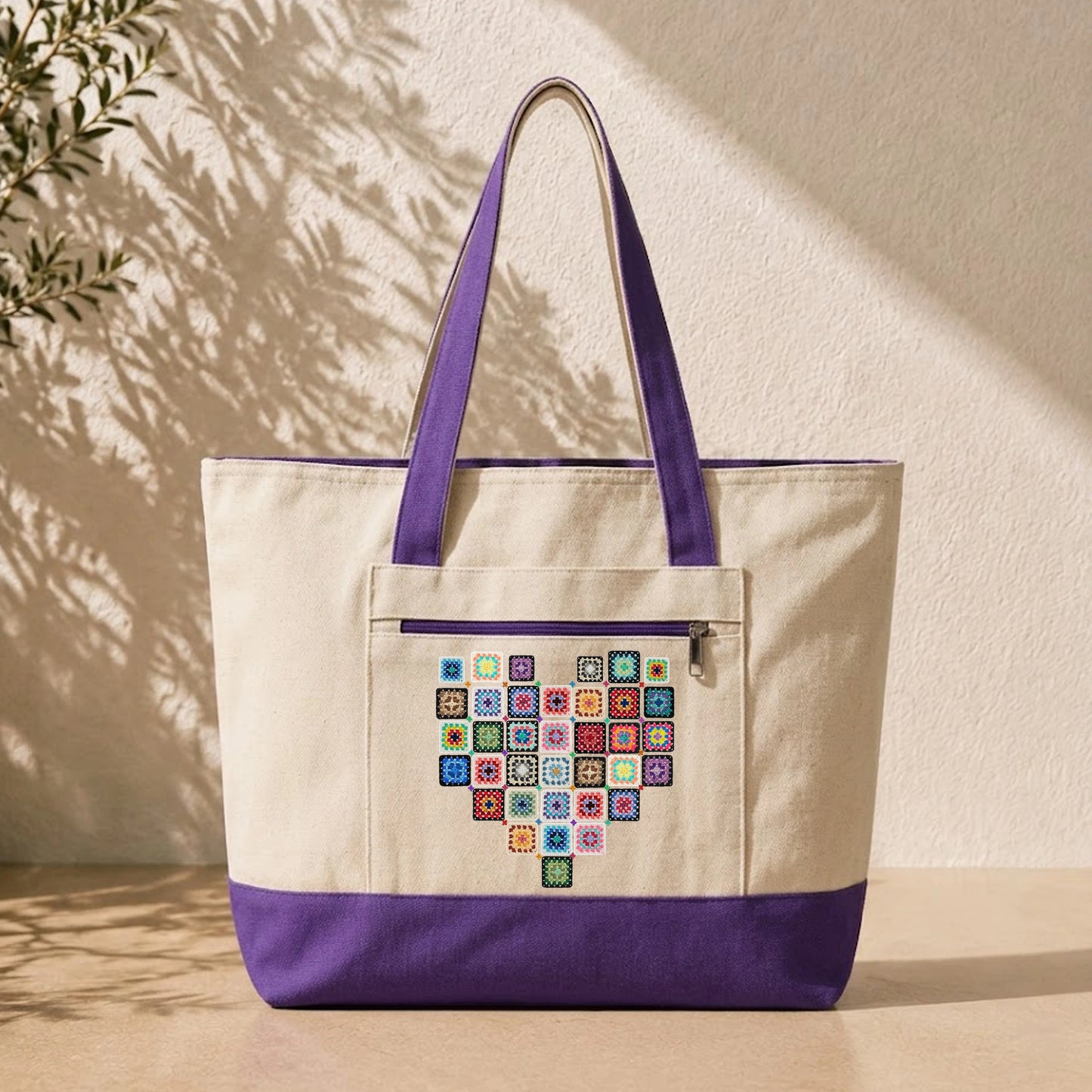 Granny Squares Heart Tote Bag