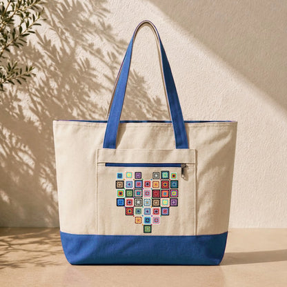 Granny Squares Heart Tote Bag