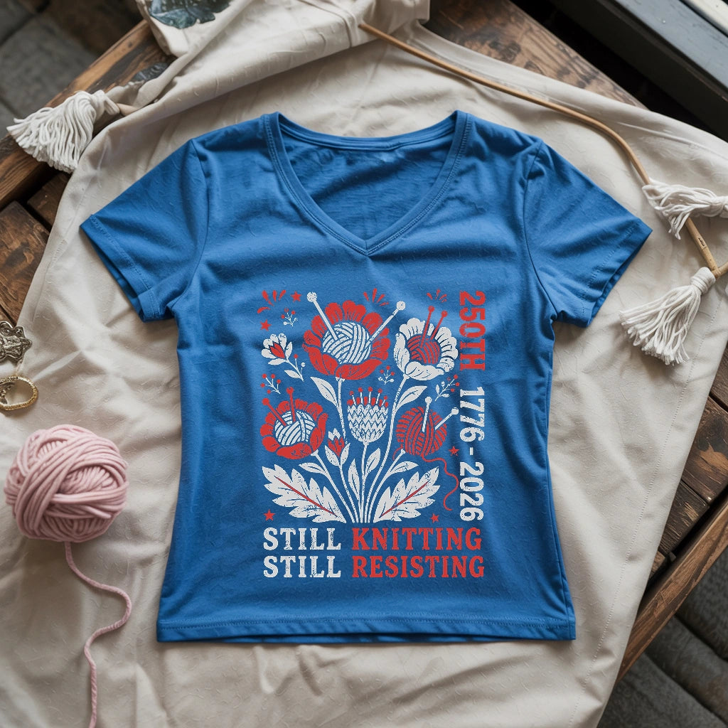 250th Still Knitting Still Resisting Lady V-neck
