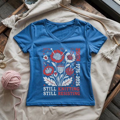 250th Still Knitting Still Resisting Lady V-neck