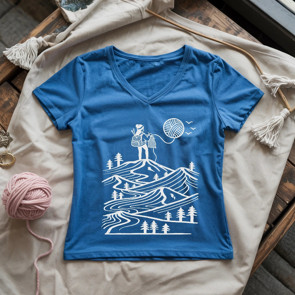 A Camper Knitting The Sun Lady V-neck