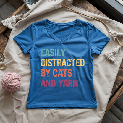 Distracted by Cats & Yarn Lady V-neck