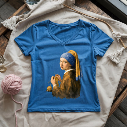 Girl Knitting Lady V-neck