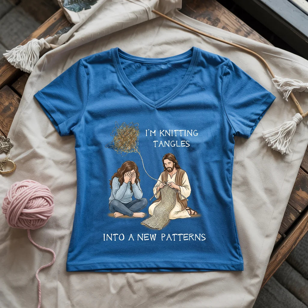 God Knitting Tangles Lady V-neck