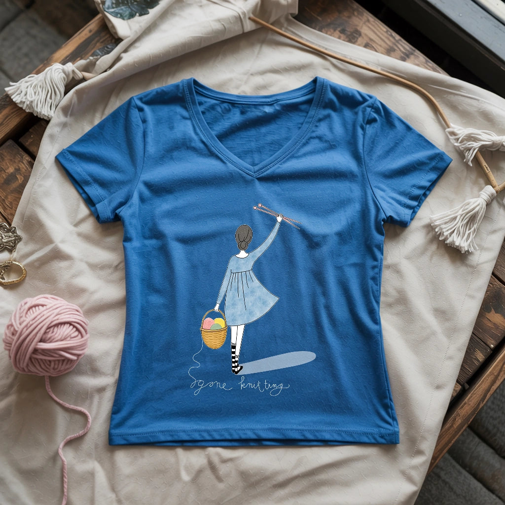 Gone Knitting Lady V-neck