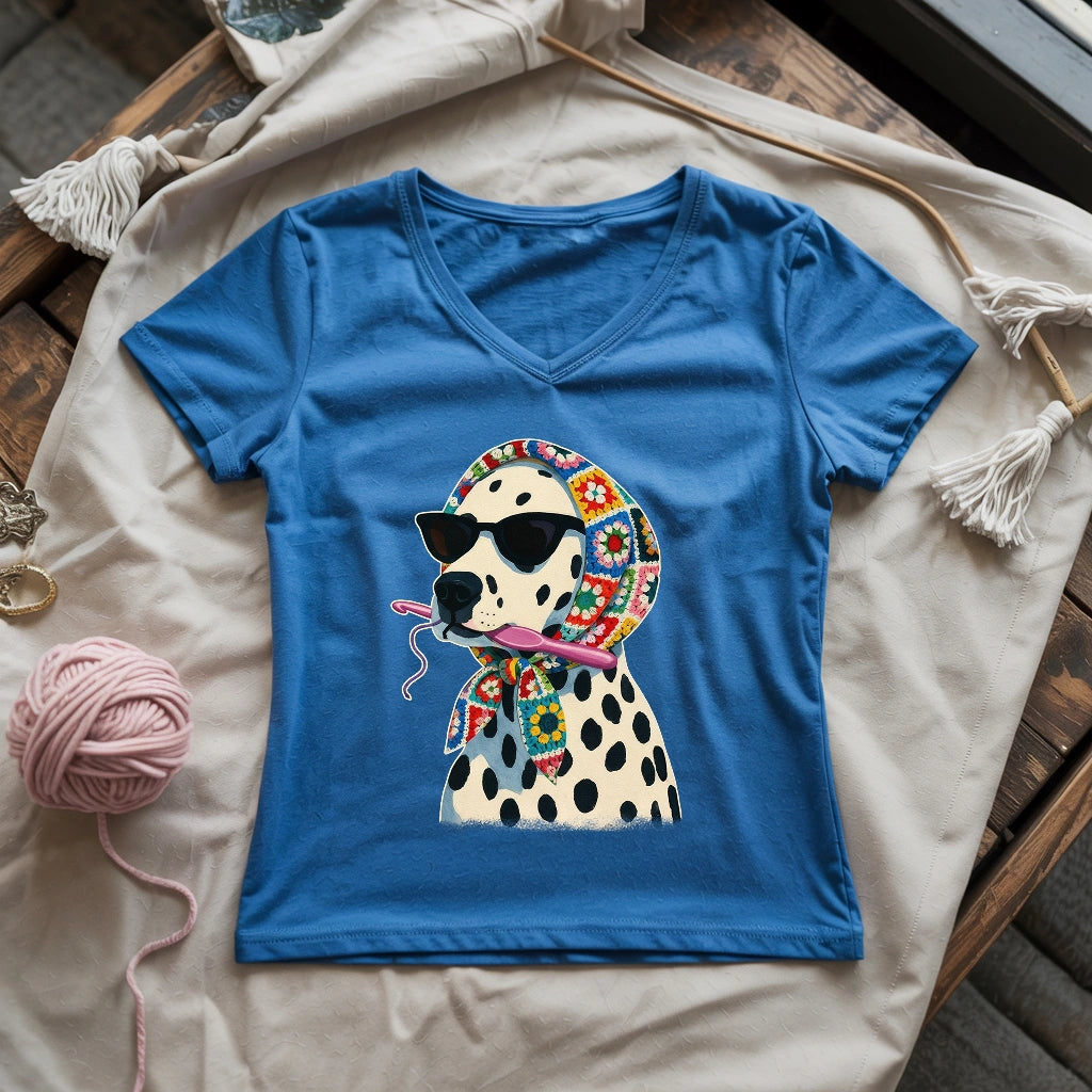 Granny Square Dalmatian Lady V-neck
