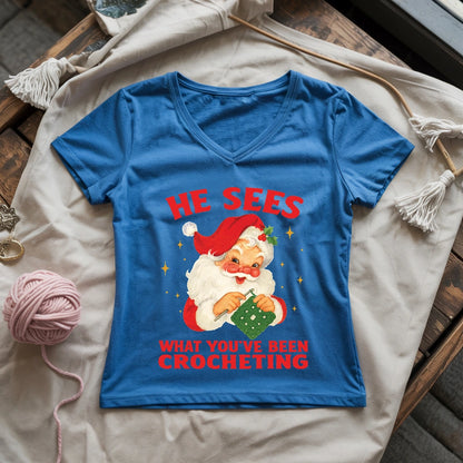 He Sees You Crocheting Lady V-neck