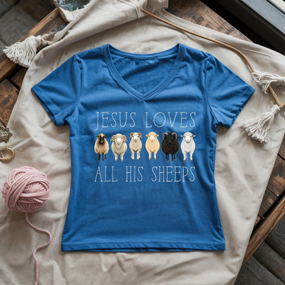 Jesus Loves All His Sheeps Lady V-neck