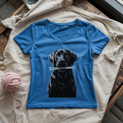 Labrador With Needles Lady V-neck
