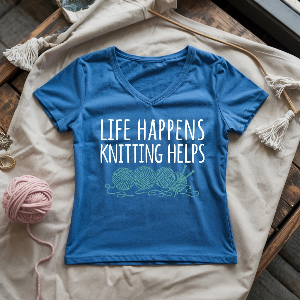 Life Happens Knitting Helps Lady V-neck