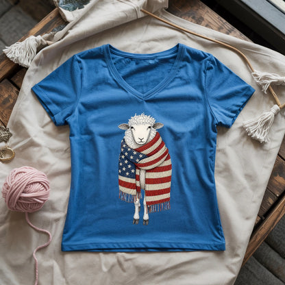 Patriotic Knitting Sheep Lady V-neck