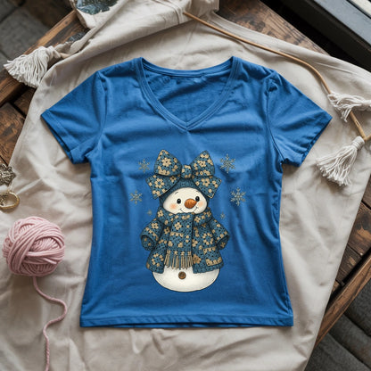 Snowman Crocheter Lady V-neck