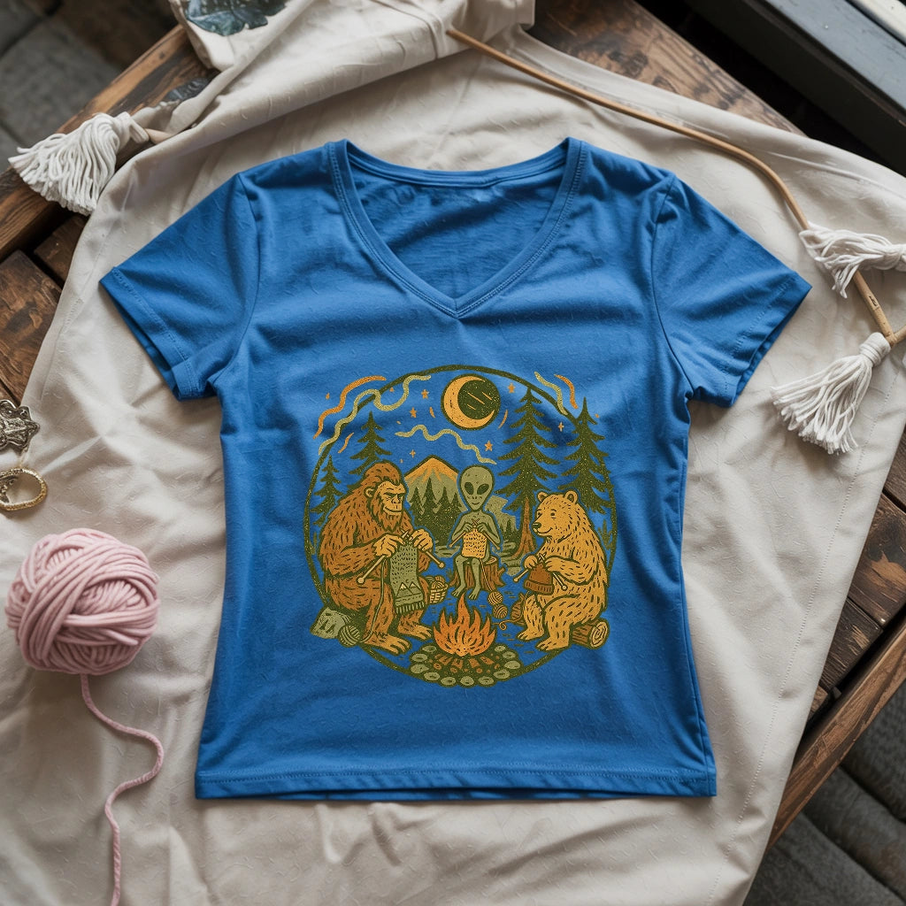 Campfire Knitting Friends Lady V-neck
