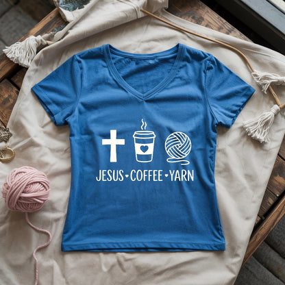 Jesus, Coffee and Yarn Lady V-neck