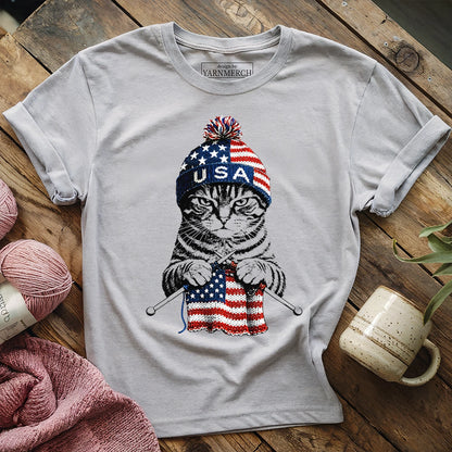 USA Knitting Cat T-shirt
