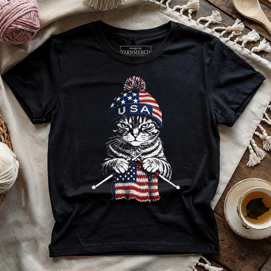 USA Knitting Cat T-shirt