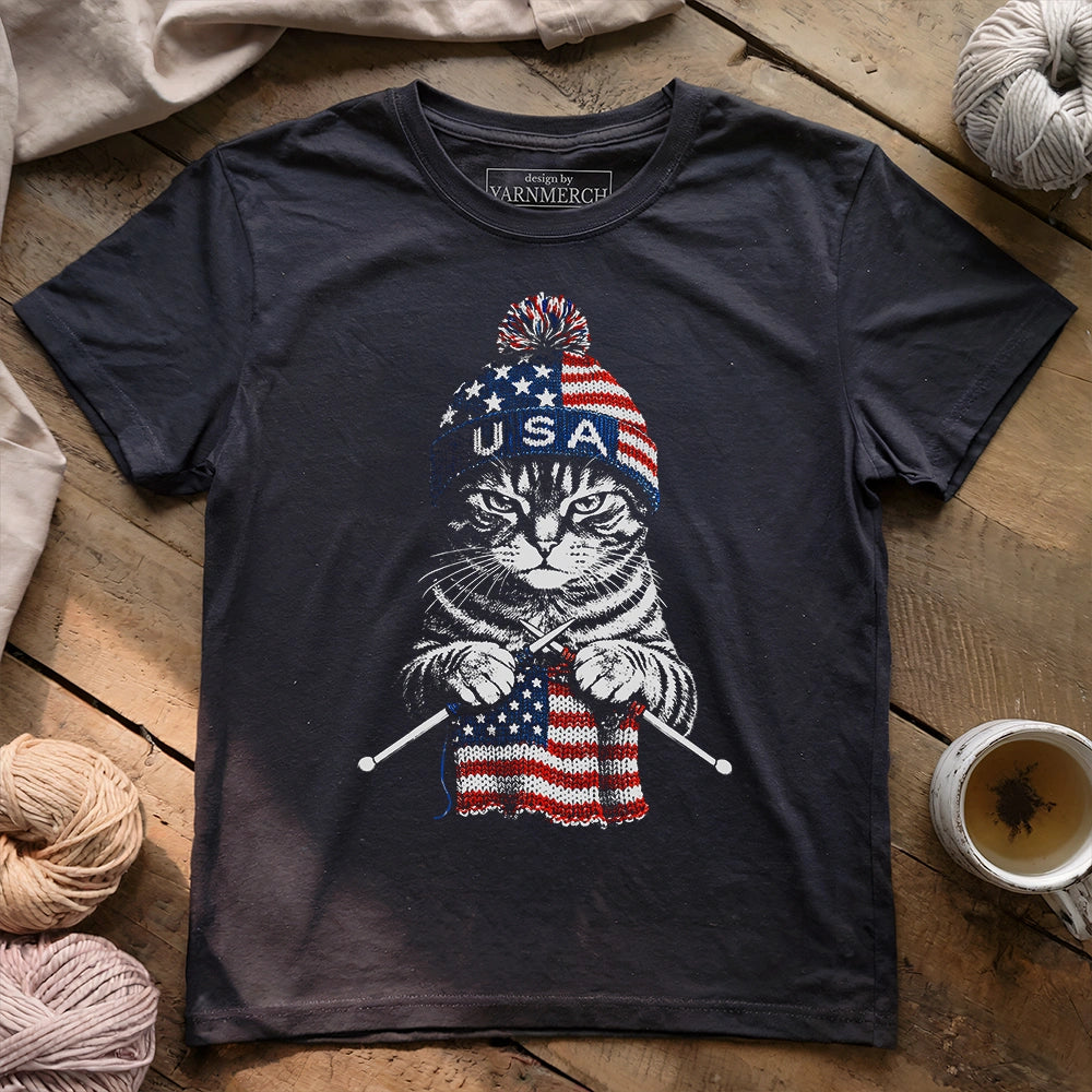 USA Knitting Cat T-shirt
