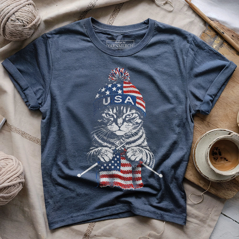 USA Knitting Cat T-shirt