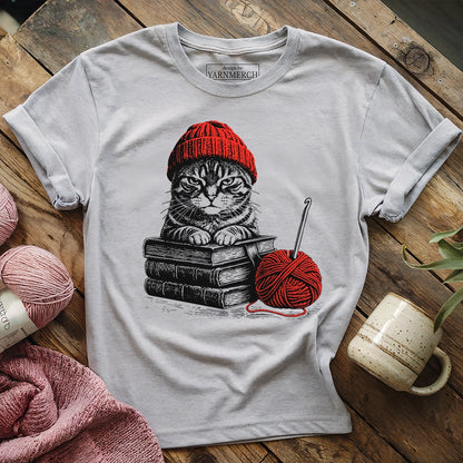 Vintage Cat, Book & Crocheting T-shirt