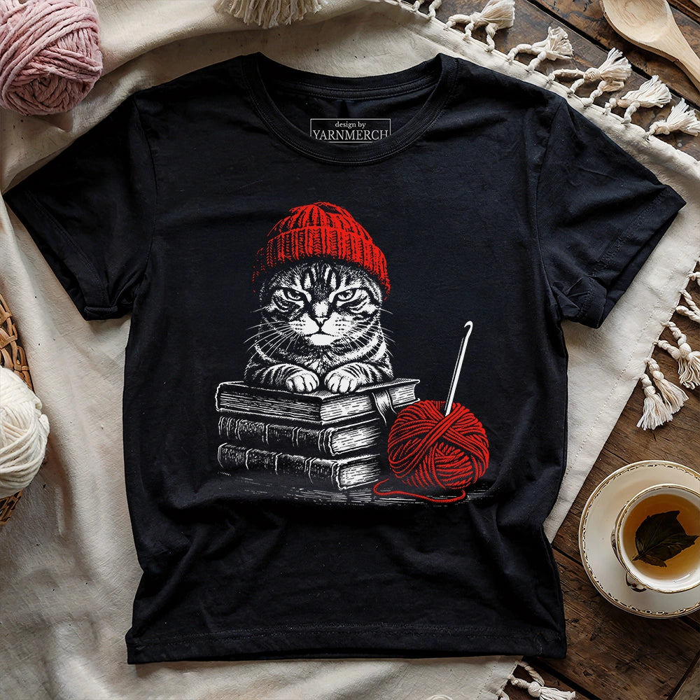 Vintage Cat, Book & Crocheting T-shirt