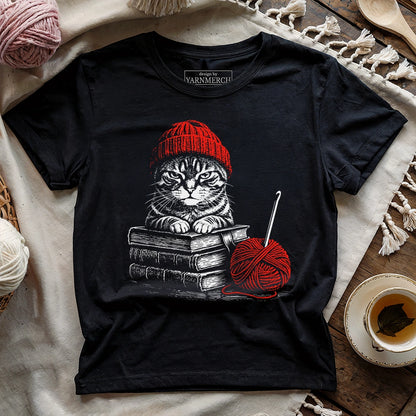 Vintage Cat, Book & Crocheting T-shirt