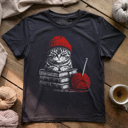 Vintage Cat, Book & Crocheting T-shirt