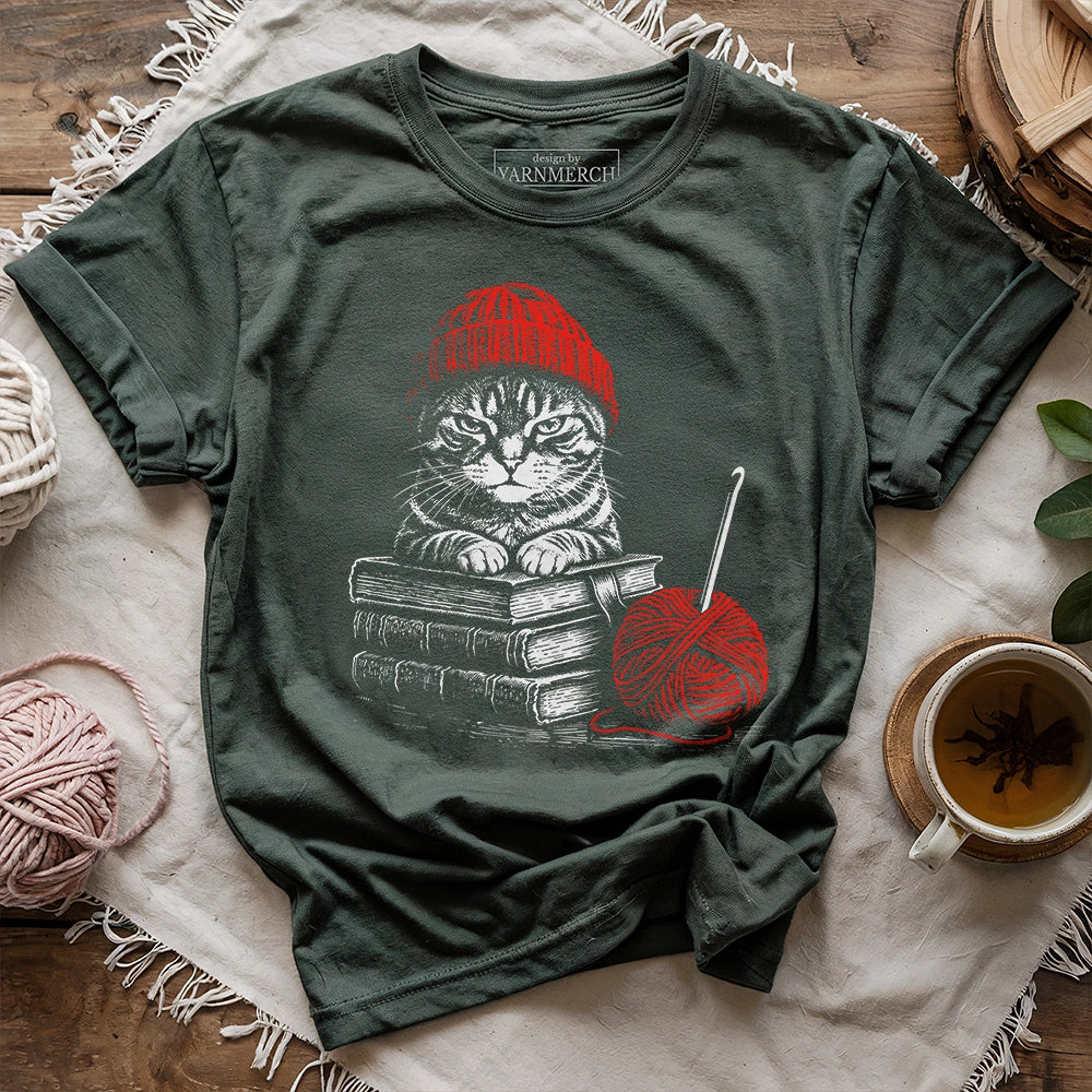 Vintage Cat, Book & Crocheting T-shirt