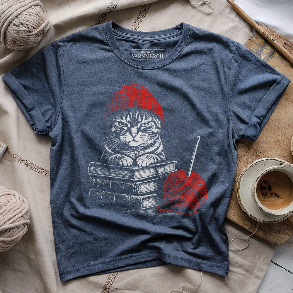 Vintage Cat, Book & Crocheting T-shirt