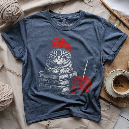 Vintage Cat, Book & Crocheting T-shirt