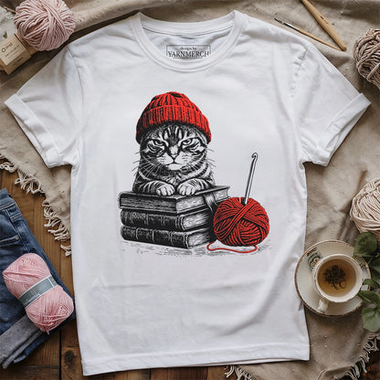 Vintage Cat, Book & Crocheting T-shirt