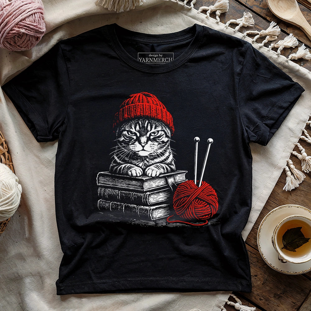Vintage Cat, Book & Yarn T-shirt