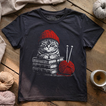 Vintage Cat, Book & Yarn T-shirt