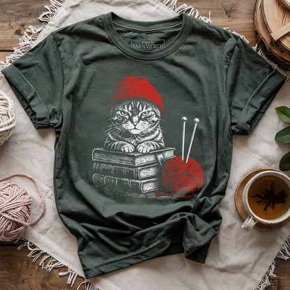 Vintage Cat, Book & Yarn T-shirt