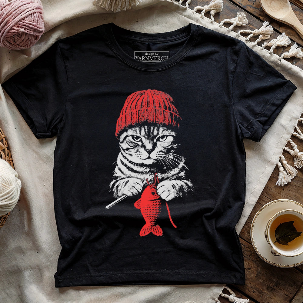 Vintage Crocheting Cat T-shirt