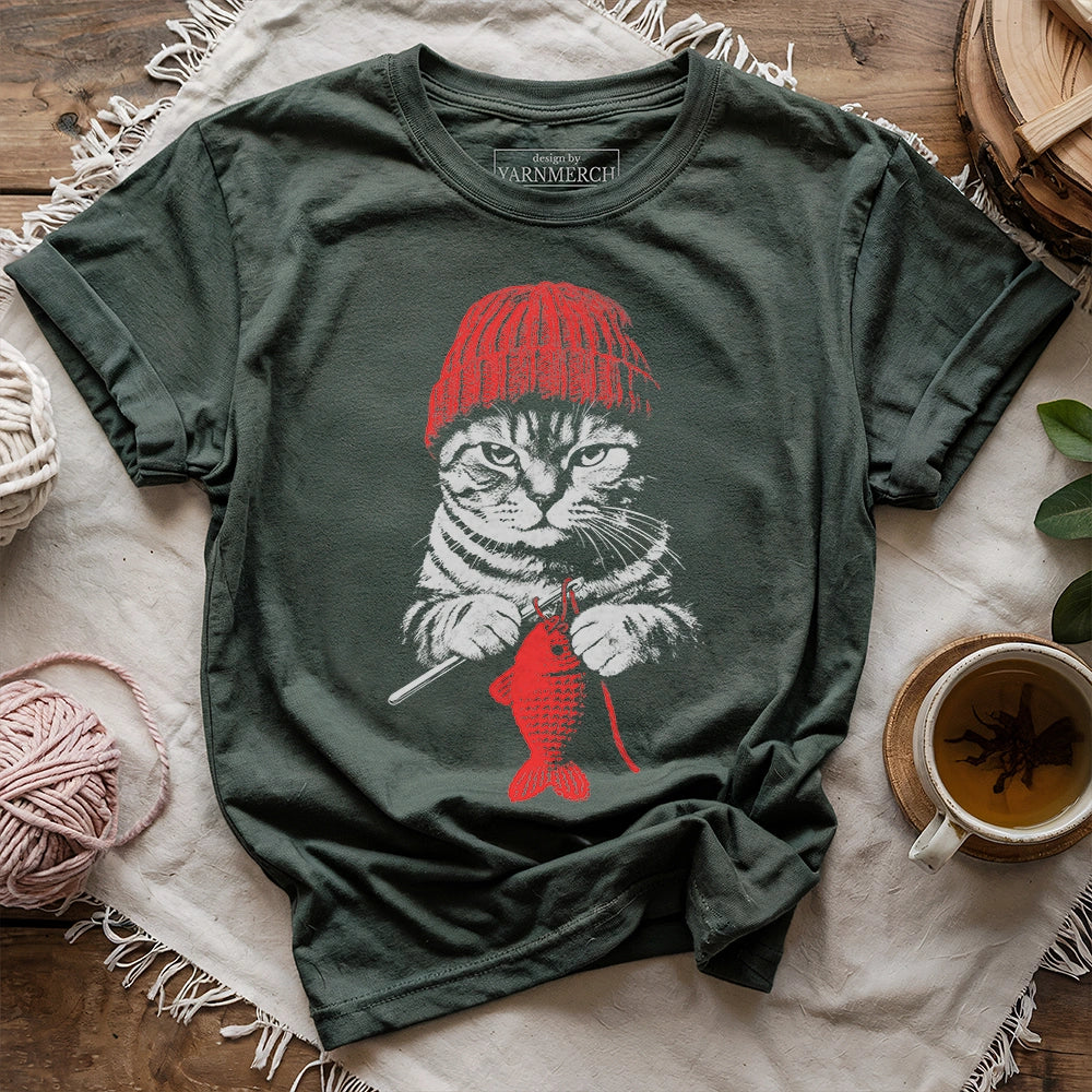 Vintage Crocheting Cat T-shirt