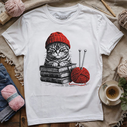 Vintage Cat, Book & Yarn T-shirt