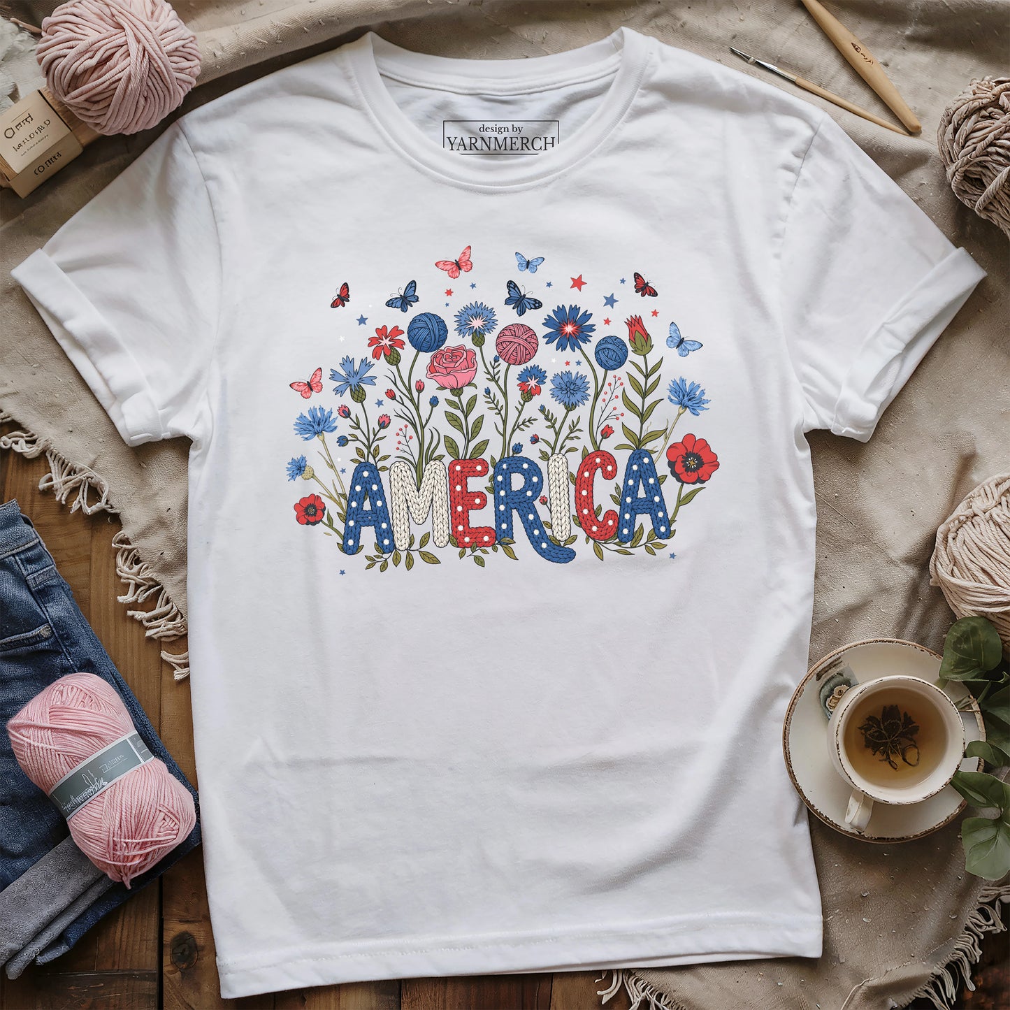 Floral America Yarn T-shirt