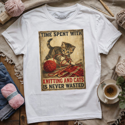 Knitting And Cats Is Never Wasted T-shirt