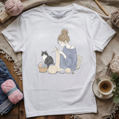Knitting Lady And Cat T-shirt