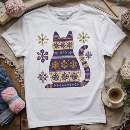 Lavender Knitting Cat T-shirt