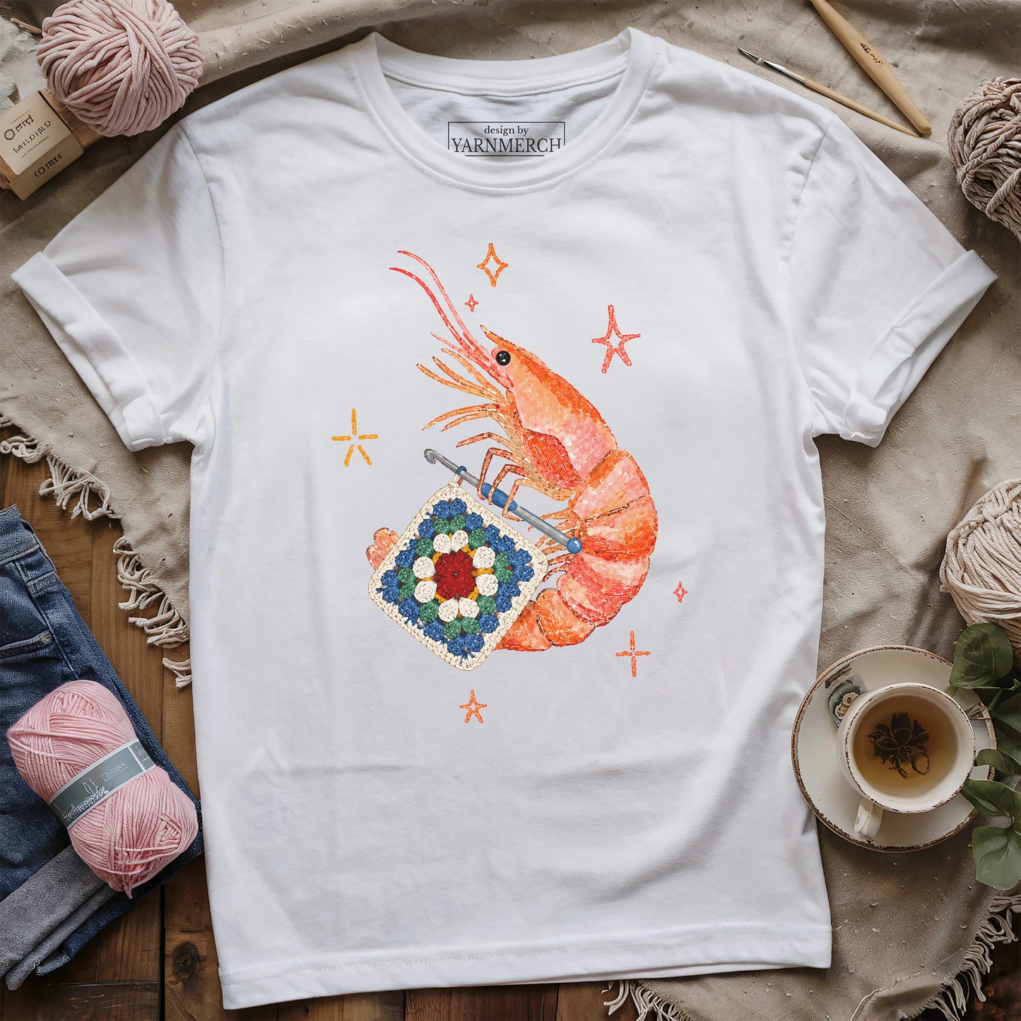 Shrimp Crocheting Mode On T-shirt