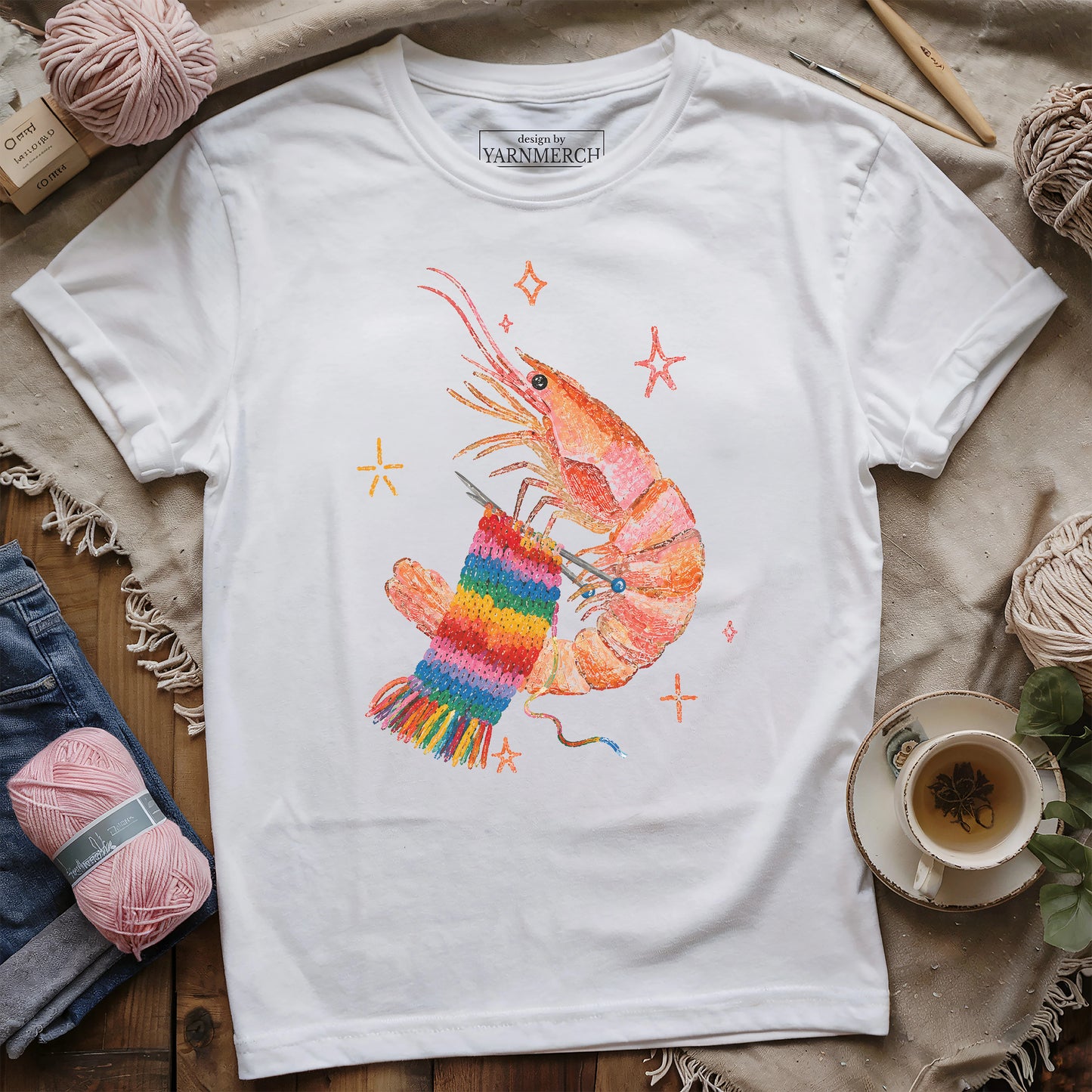 Shrimp Knitting Mode On T-shirt