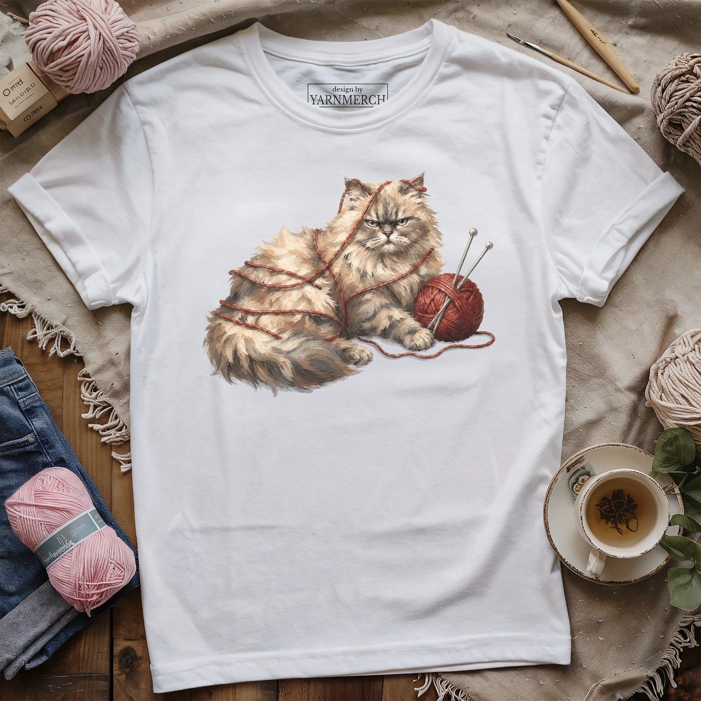 Tangled Cat Knitting T-shirt
